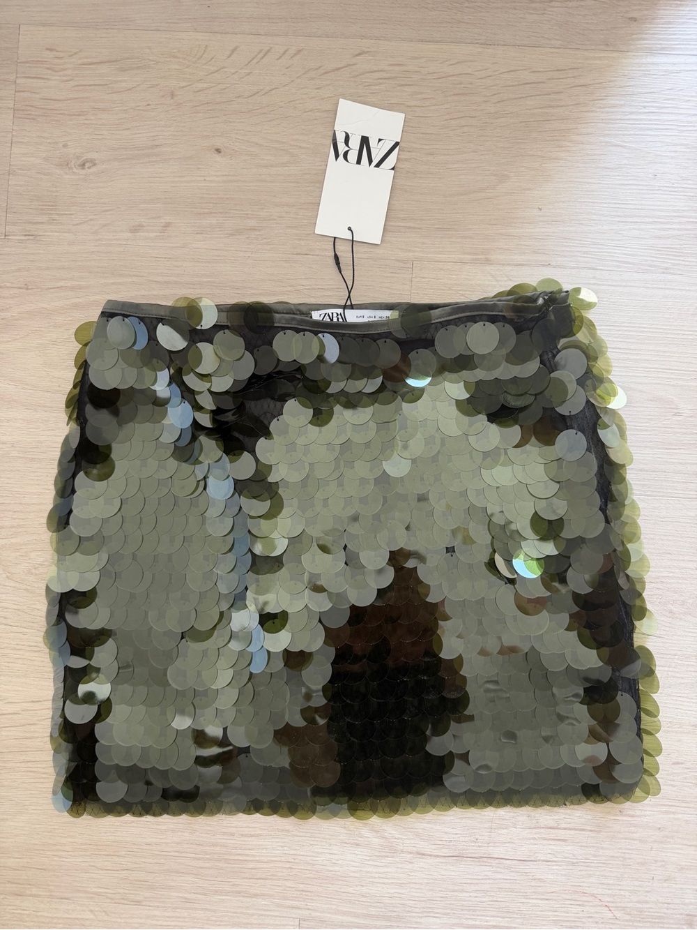 Zara Olive Green Sequin Mini Skirt